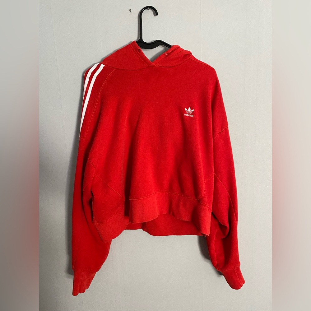 Women’s Red Adidas Cropped Hoodie | Size Medium